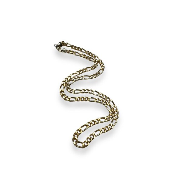 14K Gold Plated Figaro Chain Necklace 24.5" Long Lobster Claw - Picture 2 of 4